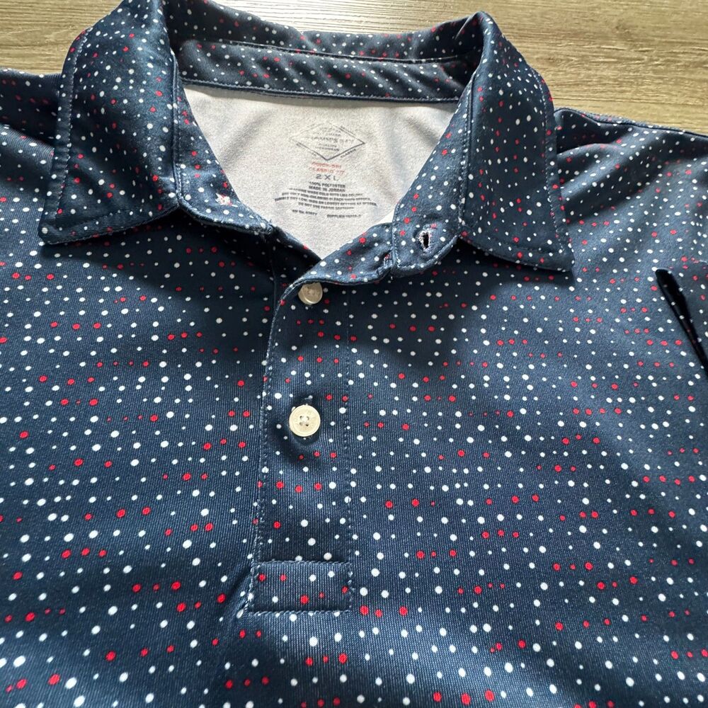 St John's Bay Polo Shirt - 2XL- Blue w/Red and White Dot pattern